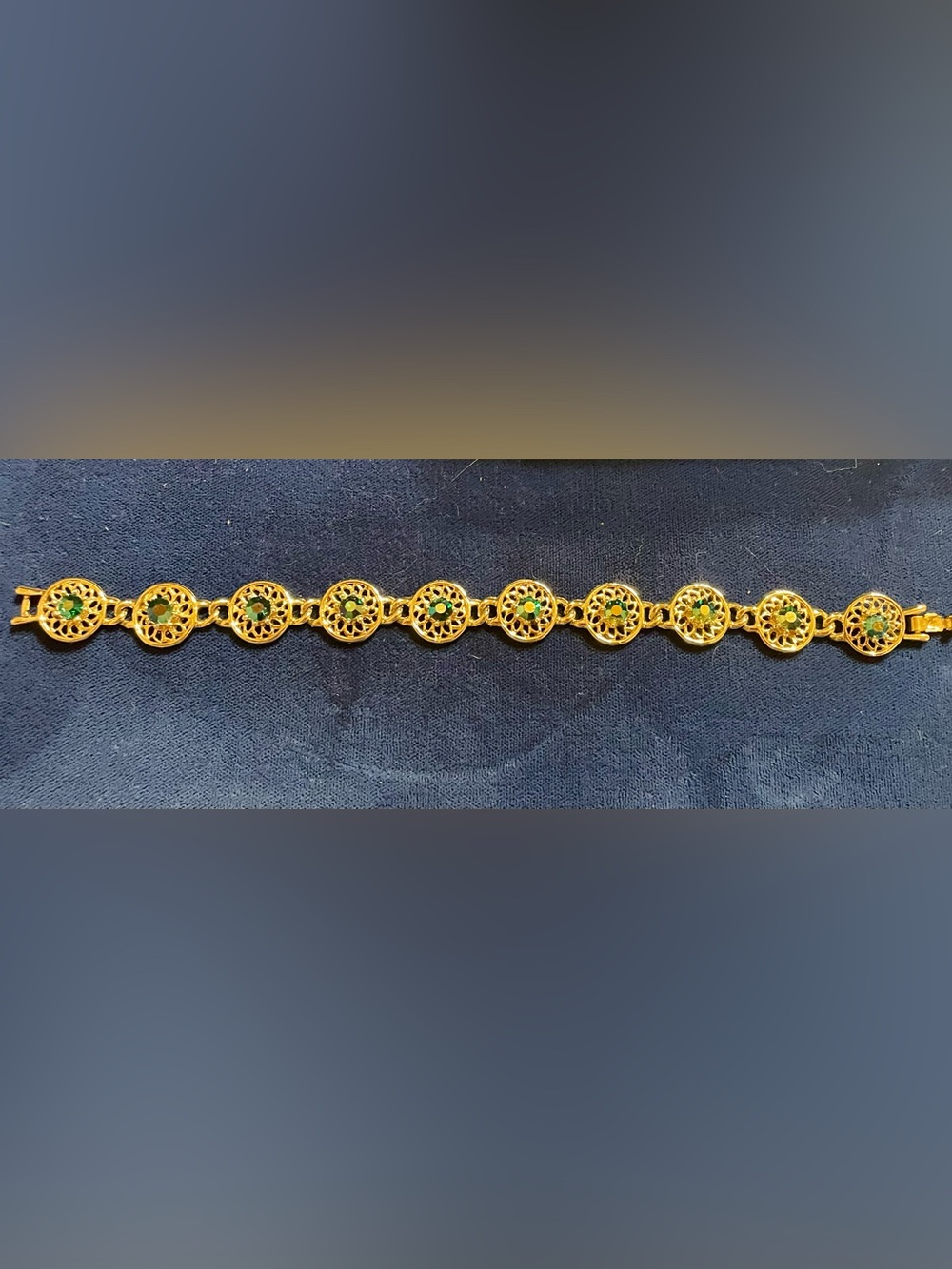 Vintage Coro Silver Tone Floral Link Bracelet with Blue-Green Centers
